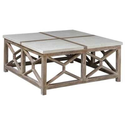 Mesa de centro cuadrada Uttermost Catali 40" con tapa de madera y piedra en marfil/avena Foto 1 de 4