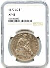 1870-CC Liberty Seated Silver Dollar,  NGC XF-45, Very Nice Silver Color, Rare!