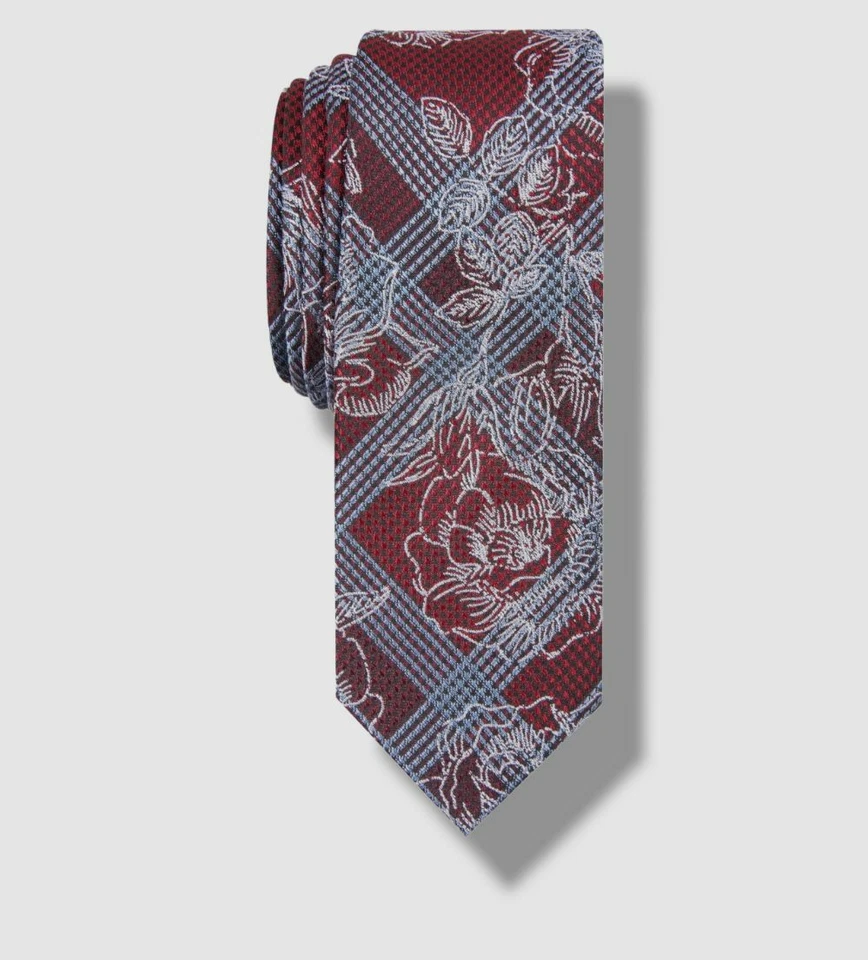 $55 Original Pingüino Para Hombres Rojo Cuadros Floral Ajustado Corbata Cuello Talla 58 x 2.25 Foto 1 de 1