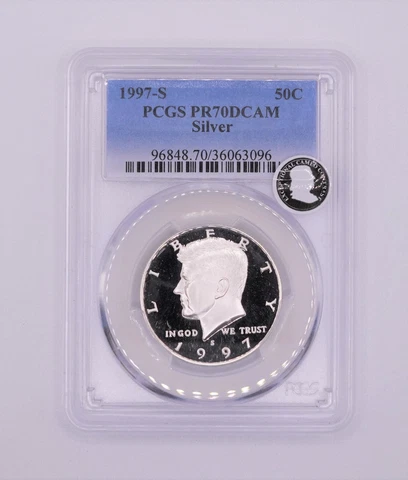 1997-S Silver Kennedy Half Dollar PCGS PR70DCAM Proof 70 FREE SHIPPING Cover