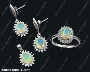 8x6 MM Natural Ethiopian Welo Opal Cut 925 Sterling Silver Wedding Jewelry Set