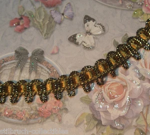 Gold metallic silky lace trim antique vtg small narrow gimp doll dress 1/2" BTY - Picture 1 of 3