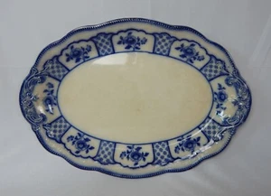 GRINDLEY FLOW BLUE MELBOURNE 16 1/4" LARGE PLATTER EMBOSSED RIM, TAB HANDLES - Picture 1 of 4
