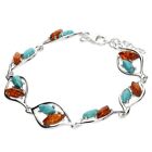 Real Amber and Turquoise Bracelet Solid Sterling Silver 925 20.5cm