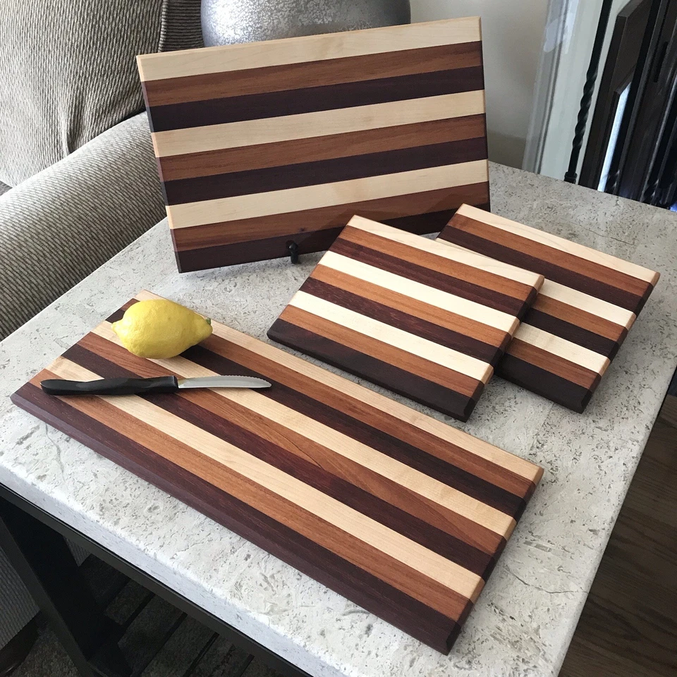 Wood Cutting Board Set Of 4 Solid Wood Handmade Charcuterie Block Made In USA - Image 1 of 4
