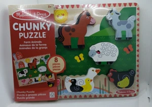 MELISSA & DOUG Wooden Chunky Puzzle Farm Animals 8 Pieces NEW SEALED - Picture 1 of 2