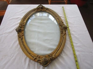 Antik viktorianisch oval gewölbtes Glas Holz Deko vergoldeter Putz Bilderrahmen - Bild 1 von 12
