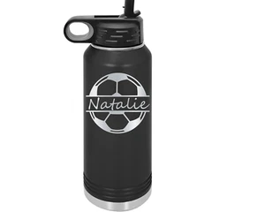 Engraved Soccer Water Bottle, 32oz Size With Straw Personalized With Your Name - Picture 1 of 3