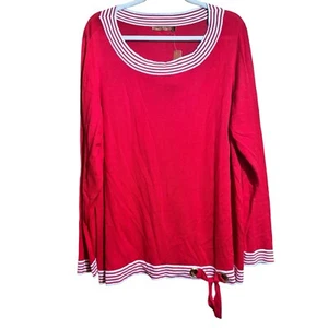 Belldini Tunic Sweater Womens 3X Red Stripe Cotton Blend Stretch Pullover - Picture 1 of 9
