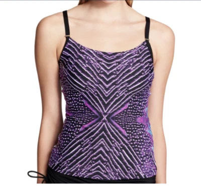 NUEVO Calvin Klein Grande Artemisa Impreso Tankini Tankini Tankini Traje de Baño Púrpura Negro Foto 1 de 2
