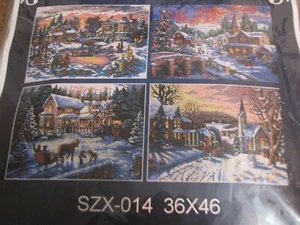 CROSS STITCH KIT 11 COUNT HOLIDAY SNOW SCENES 4 PACK 14.2'' X 18'' - Picture 1 of 4