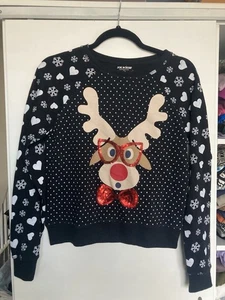 Joe Boxer Damen Holiday Christmas Sweatshirt Gr. S rot glitzerndes Rentier - Bild 1 von 7