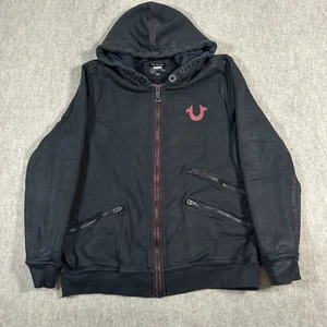 True Religion Men's Hoodie Med-Large? Jacket Zippers Coated/Waxed Black - Picture 1 of 10