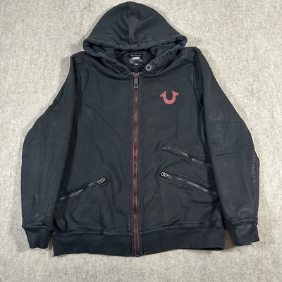 True Religion Men's Hoodie Med-Large? Jacket Zippers Coated/Waxed Black - Image 1 of 4