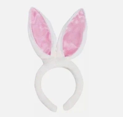 Bunny Rabbit Ears Headband Hair Band Accessory Costume Furry Plush White Pink - Image 1 of 4
