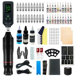 Complete 95 Pcs Tattoo Machine Kit Motor Pen Tattoo Gun with Color Inks Needles - Picture 1 of 38