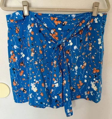 Mini shorts de seda feminino equipamento gravata floral frontal tamanho 12 azul laranja 100% seda - Imagem 1 de 4