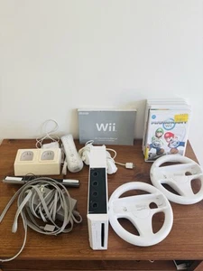 Mario Kart Bundle Nintendo Wii Console Controlers Nunchucks Wheels 5 Games Teste - Picture 1 of 9