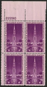 US USA Sc# 852 MNH FVF PLATE # BLOCK Golden Gate Int'l Expo San Francisco Calif - Picture 1 of 1