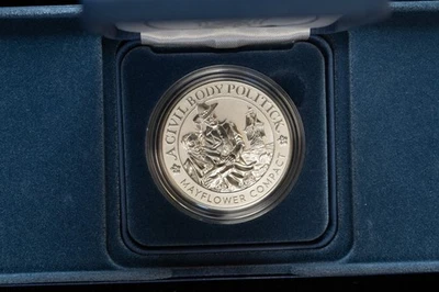 2020 US Mint Mayflower 400 Anniversary Silver Medal Reverse Proof in Box w/COA - Image 1 of 4