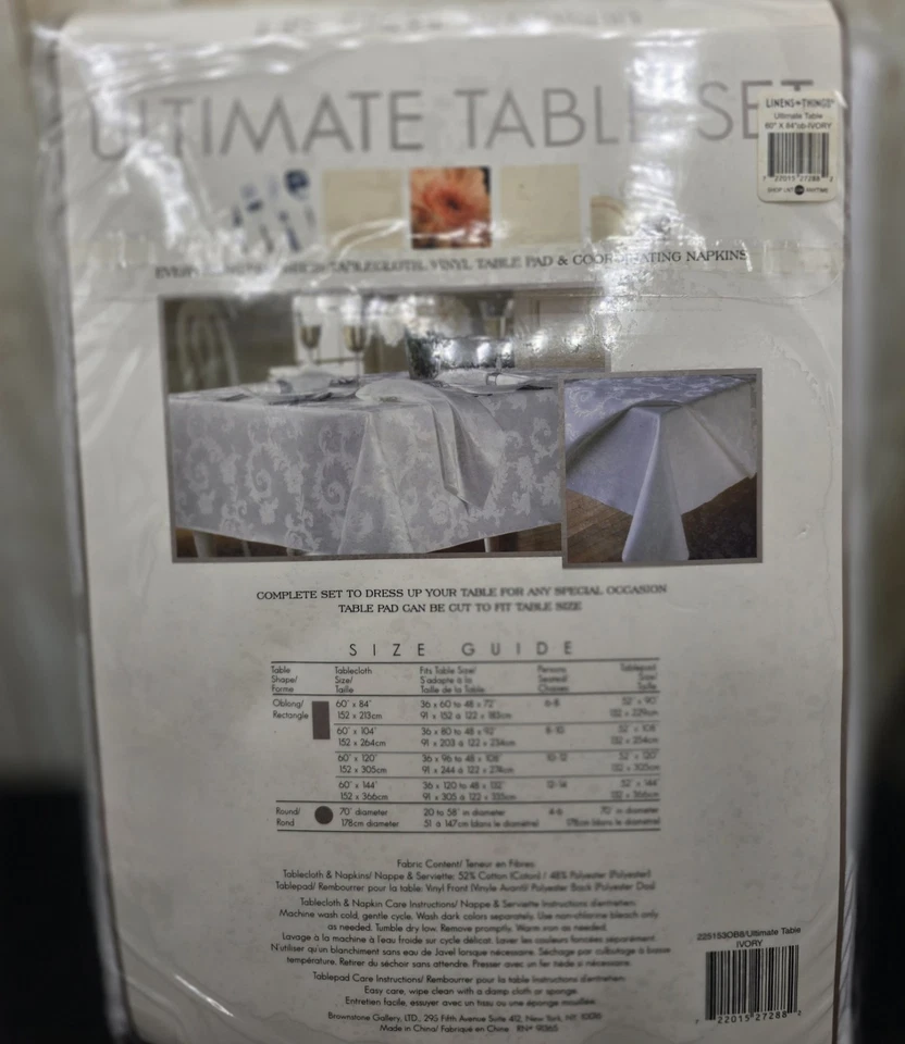 Ivory Damask  Tablecloth Vinyl Table Pad & 8 Matching Napkins Oblong 60" X 84" - Image 1 of 4
