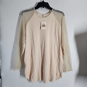 NEU Deadstock Fitigues Größe Large Tunika Netzärmel Baumwolle Top Shirt hellbraun Vintage - Bild 1 von 6