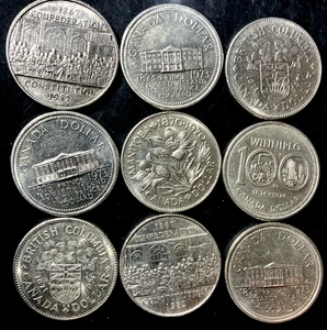 Old Canada Coin Lot - DOLLARS - 9 COMMEMORATIVE COINS - AU - LOT #N25 - Picture 1 of 1