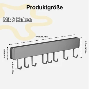 40cm Hängeleiste Küchenreling Ohne Bohren, Küchenhakenleiste 8 Haken - Bild 1 von 11