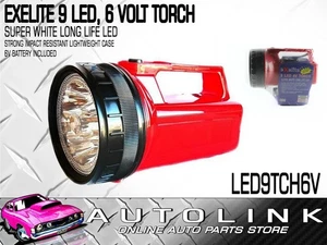 EXELITE 9 LED 6V TORCH SUPER WHITE LONG LIFE LED IMPACT RESIST CASE BATT INC - Picture 1 of 3