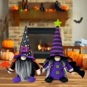 2 Pack Halloween Gnome Decorations Soft Fabric with Festive Witch Hats - Picture 1 of 8