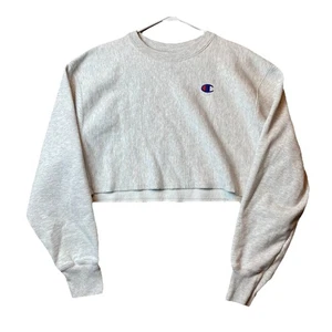 Champion Reverse Weave Cropped Sweatshirt Damen M grau gesticktes Logo - Bild 1 von 6