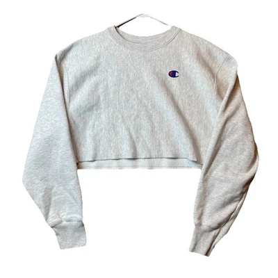 Champion Reverse Weave Cropped Sweatshirt Women’s M Gray Embroidered Logo - Image 1 of 4