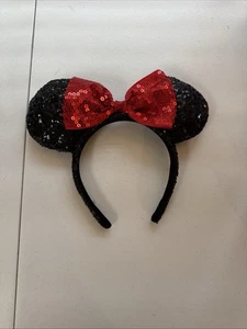 Disney Minnie Mouse Ear Headband with Red Sequin Bow - Picture 1 of 1