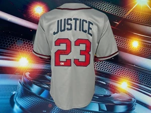 DAVID JUSTICE AUTOGRAPHED CUSTOM ATLANTA BRAVES GREY JERSEY COA BECKETT - Picture 1 of 3