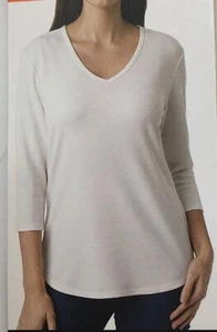 Segments Women's Tencel Light Blouse V Neck 3/4 Sleeve Eco Soft Ivory Size XXL - Picture 1 of 8