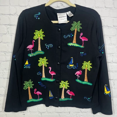 Cárdigan Michael Simon Mediano Negro Cuentas Palmera Flamenco Artístico Costero Foto 1 de 4