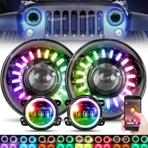 KIT combinado de faros LED Demon RGB de 7"" y luces antiniebla de 4 pulgadas para Jeep Wrangler JK - Imagen 1 de 11