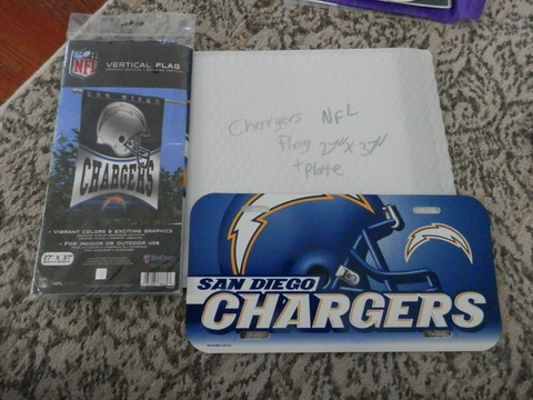 San Diego Chargers license plate & flag vtg new NFL flag 27" by 37" Cover