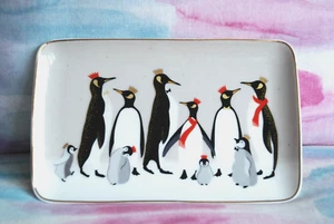 SARA MILLER London Portmeirion PENGUIN TRAY ceramic LIGHT GREY/GOLD 19cmBN!boxed - Picture 1 of 6
