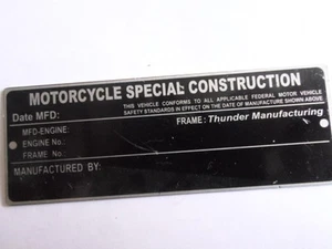 Typenschild Schild motorcyle special constructin HD thunder harley? S78 - Bild 1 von 1
