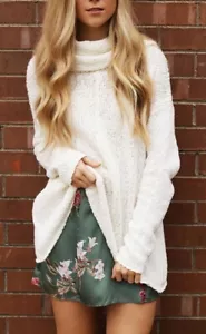 Show me your Mumu Sweater S Ivory White Chunky Cotton Knit Cowl Turtleneck - Picture 1 of 7