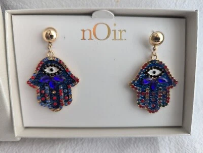 Nuevos Pendientes Colgantes Mano Mal de Ojo Diamantes de Imitación Noir 2.25" Foto 1 de 4