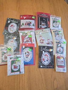 Cross Stitch NEW VTG Christmas Holiday Ornament Decor Craft Santa Tree Skate LOT - Picture 1 of 3