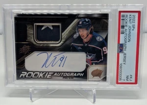 2022-23 SPx #KJ Kent Johnson Rookie Patch Autograph #'d 10/25 PSA 7 NM Jackets - Picture 1 of 3