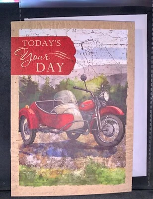 Birthday Card Vintage Motorcycle with Sidecar - Image 1 of 4