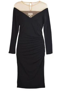 ex Coast schwarz Partykleid langärmelig gerissen nackt Netz schulterfrei - Bild 1 von 7