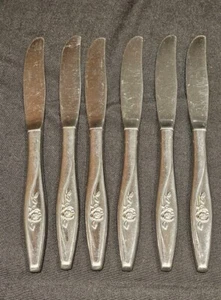 Vintage LASTING ROSE Oneidacraft *SIX*  Deluxe Knives Stainless Flatware Set - Picture 1 of 3