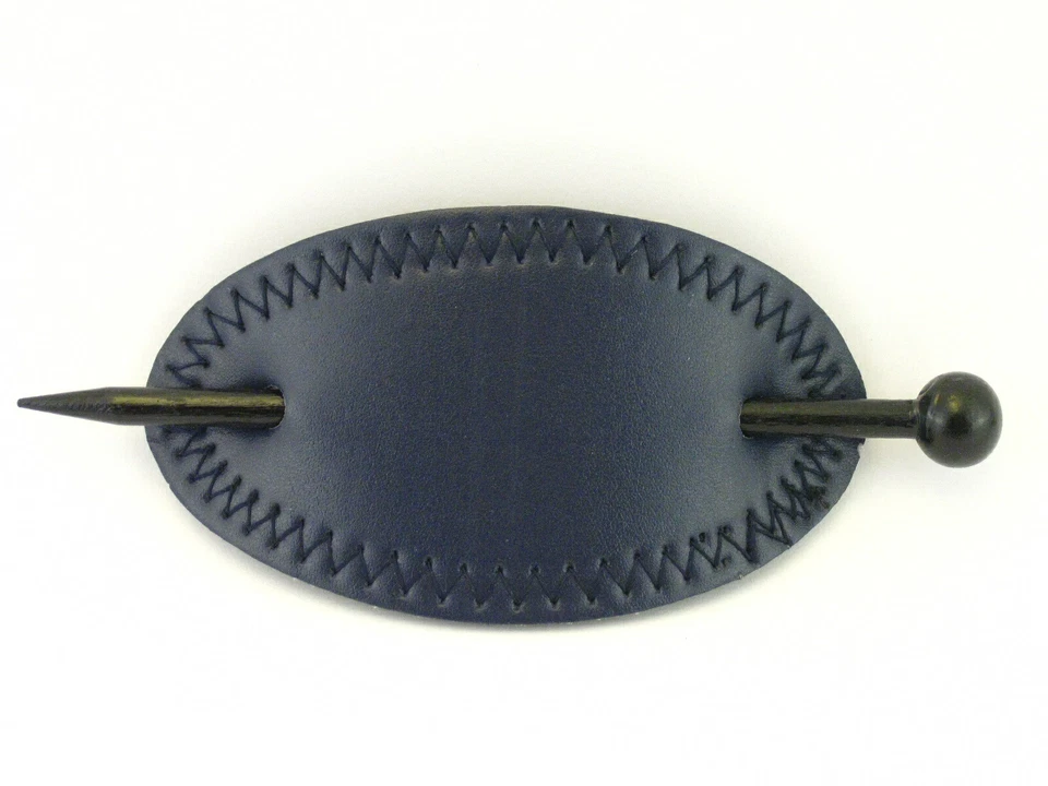 OVAL STITCHED FAUX LEATHER WITH WOOD HAIR STICK PIN - 1 PC. (140) - Image 1 of 1