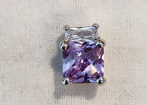 925 Sterling~Square Amethyst/CZ~VTG Pendant,4.1 gr, 1/2" Long - Picture 1 of 2