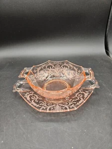 VTG. Fostoria Versailles Soup Bowl/Saucer Pink w/Etching - Picture 1 of 8